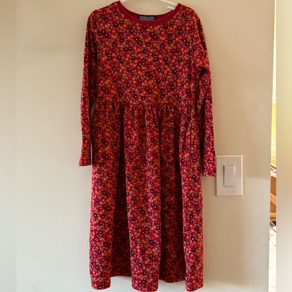 {Lands End}-Size: 7-Red Floral Print Dress